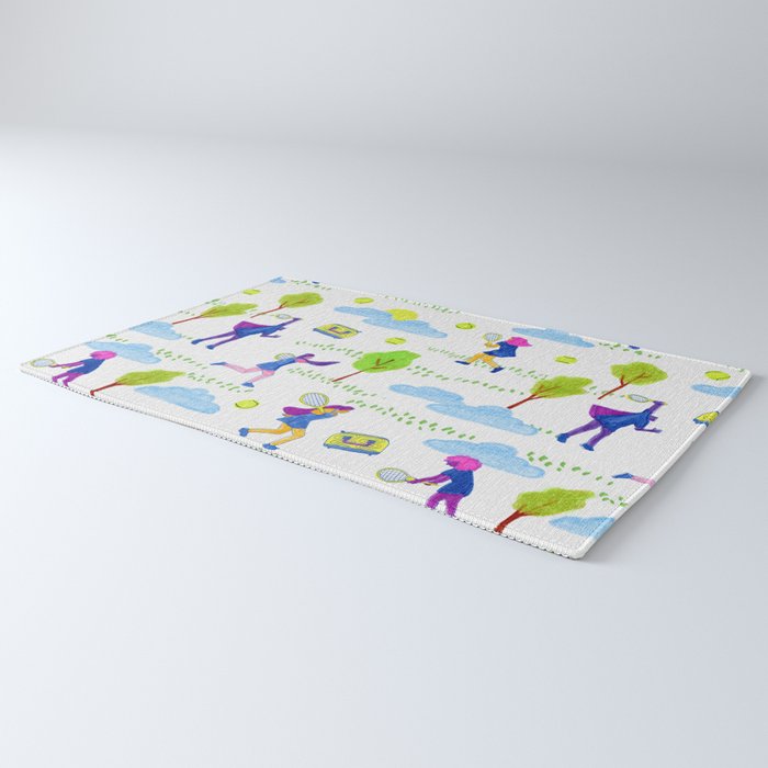 Let's Play Tennis in White & Blue Rug Gallery Image 3