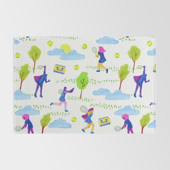 Let's Play Tennis in White & Blue Rug Gallery Image 2