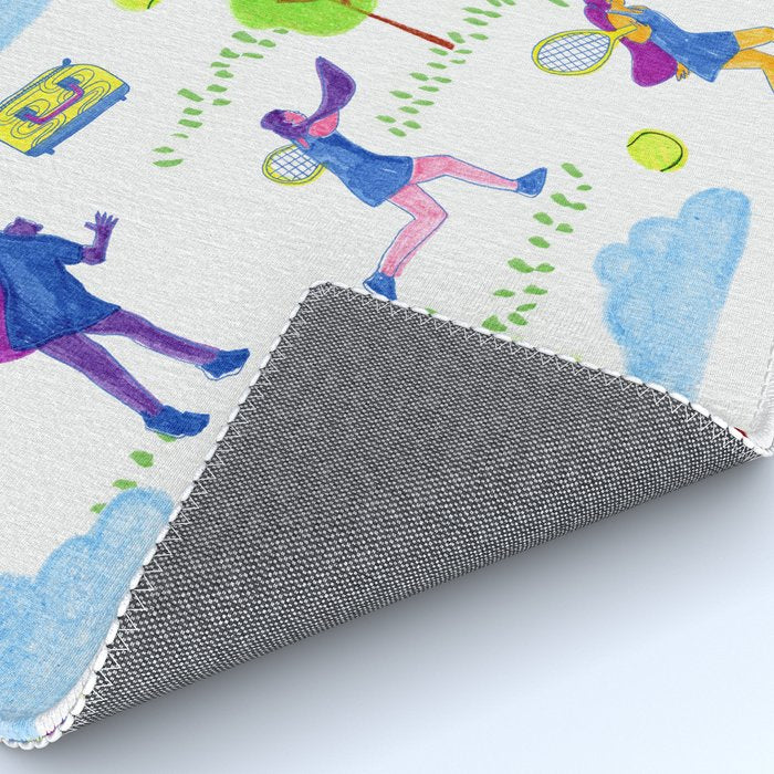 Let's Play Tennis in White & Blue Rug Gallery Image 4