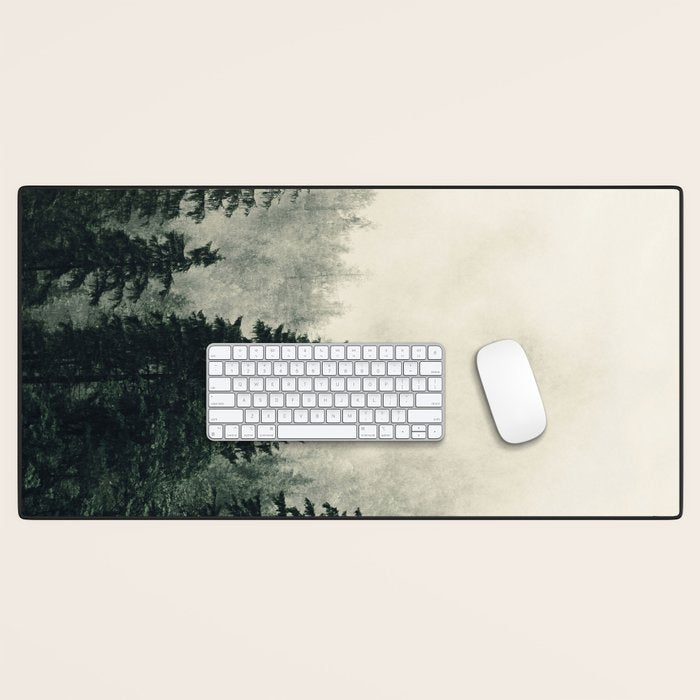 Thick pine forest in the descending mist Desk Mat Gallery Image 1