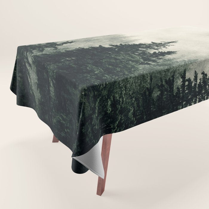 Thick pine forest in the descending mist Tablecloth Gallery Image 1