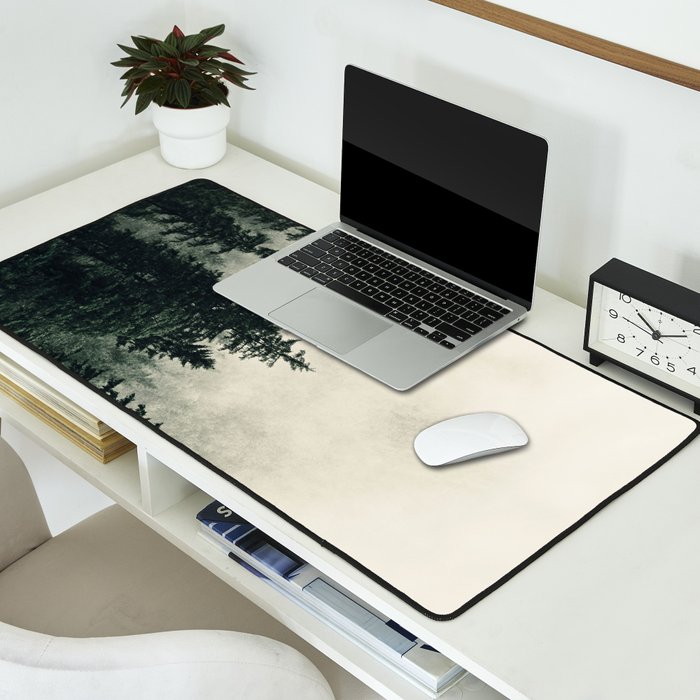 Thick pine forest in the descending mist Desk Mat Gallery Image 2