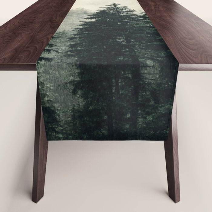 Thick pine forest in the descending mist Table Runner Gallery Image 1