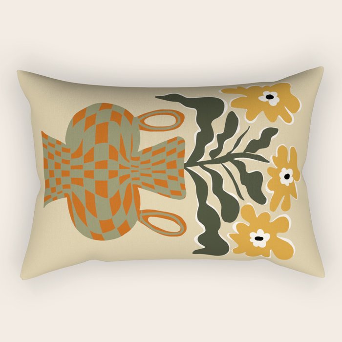 vintage flower vase with check  Rectangular Pillow Gallery Image 2