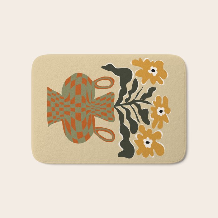 vintage flower vase with check  Bath Mat Gallery Image 1