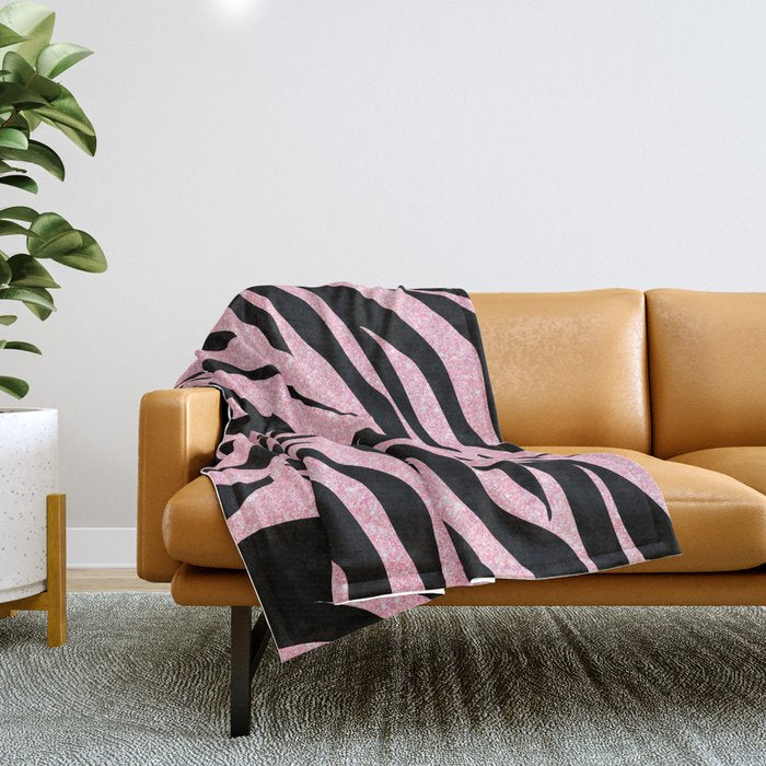 y2k mcbling light pink glitter zebra Throw Blanket Gallery Image 1