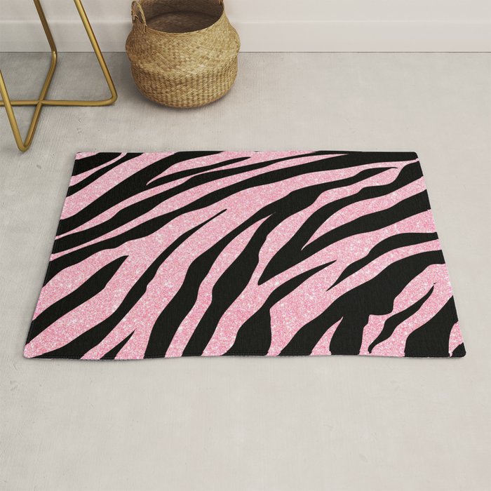 y2k mcbling light pink glitter zebra Rug Gallery Image 1