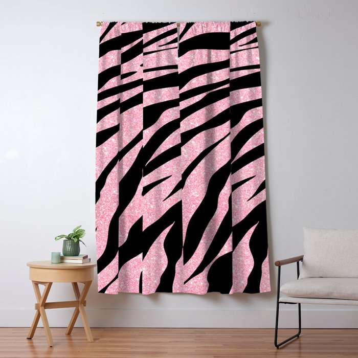 y2k mcbling light pink glitter zebra Window Curtain Gallery Image 1