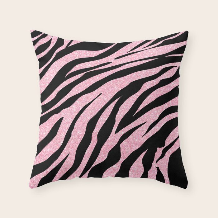 y2k mcbling light pink glitter zebra Throw Pillow Gallery Image 6