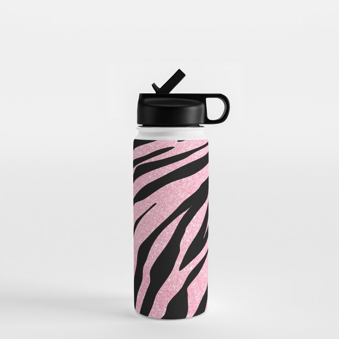 y2k mcbling light pink glitter zebra Water Bottle Gallery Image 1