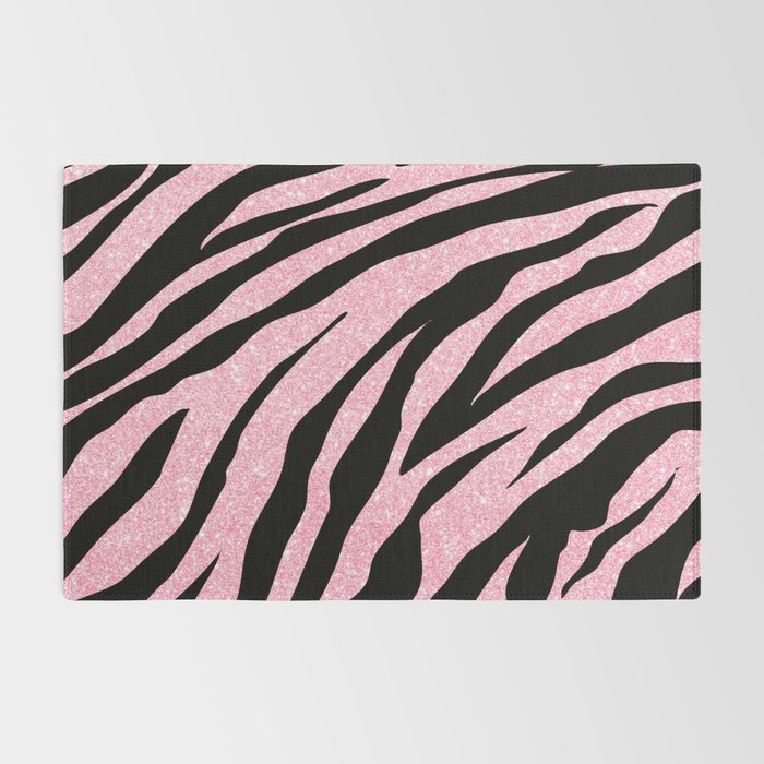 y2k mcbling light pink glitter zebra Rug Gallery Image 2