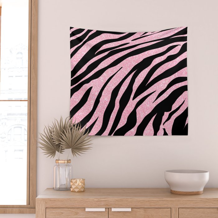 y2k mcbling light pink glitter zebra Wall Tapestry Gallery Image 2