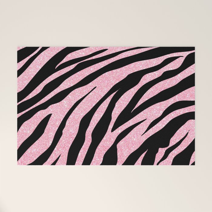 y2k mcbling light pink glitter zebra Welcome Mat Gallery Image 1