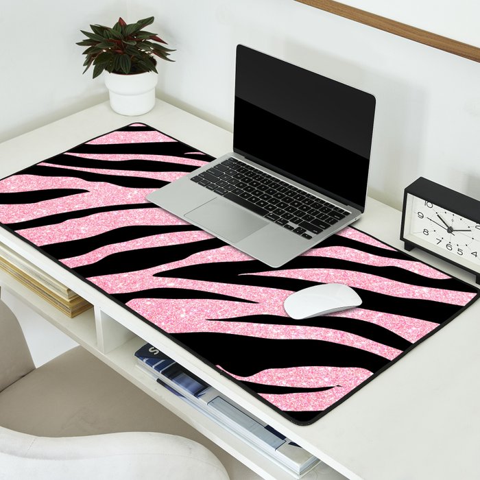 y2k mcbling light pink glitter zebra Desk Mat Gallery Image 2