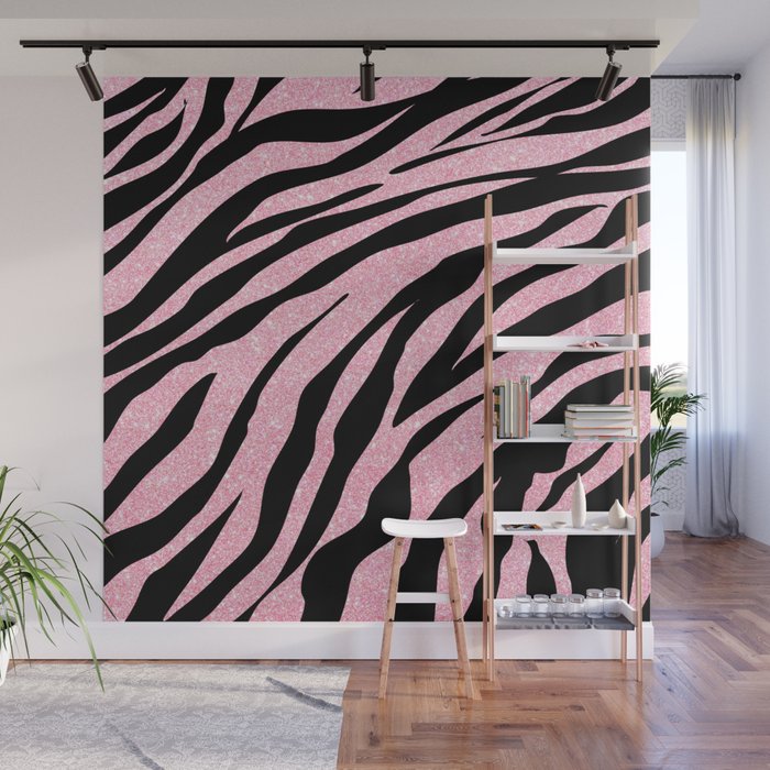 y2k mcbling light pink glitter zebra Wall Mural Gallery Image 1