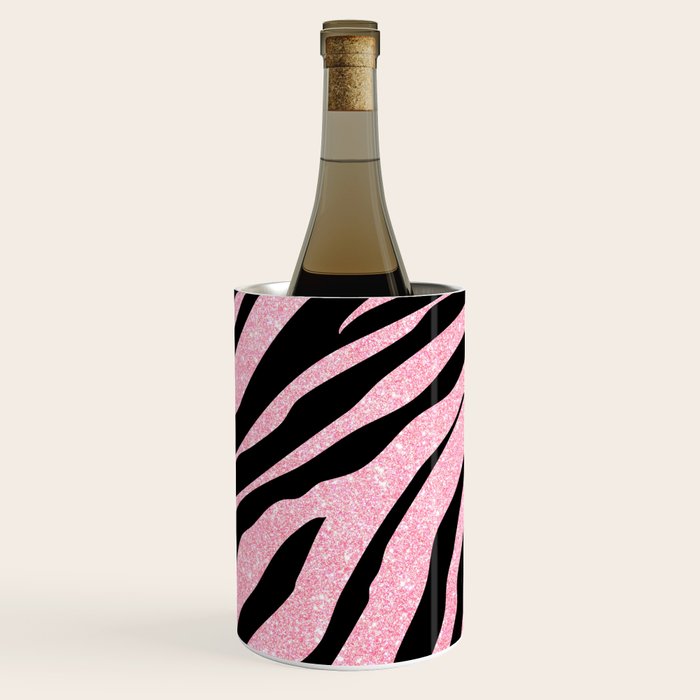 y2k mcbling light pink glitter zebra Wine Chiller Gallery Image 2