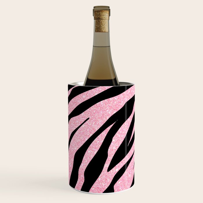y2k mcbling light pink glitter zebra Wine Chiller Gallery Image 1