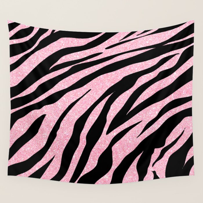 y2k mcbling light pink glitter zebra Wall Tapestry Gallery Image 1
