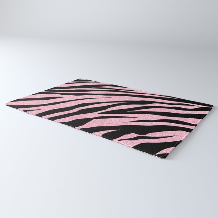 y2k mcbling light pink glitter zebra Rug Gallery Image 3