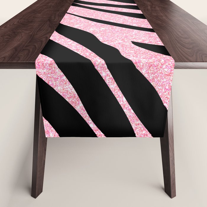 y2k mcbling light pink glitter zebra Table Runner Gallery Image 1