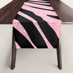 y2k mcbling light pink glitter zebra Table Runner Gallery Image 1