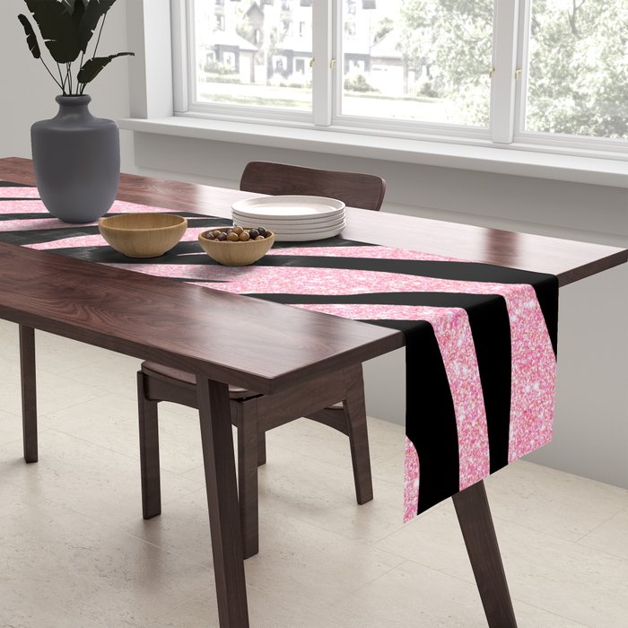 y2k mcbling light pink glitter zebra Table Runner Gallery Image 2