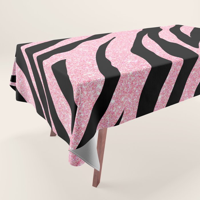 y2k mcbling light pink glitter zebra Tablecloth Gallery Image 1