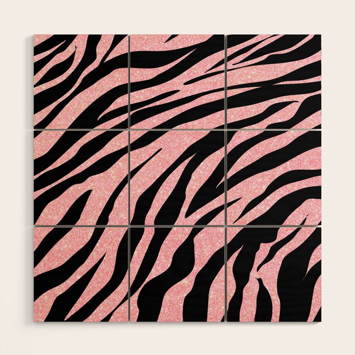 y2k mcbling light pink glitter zebra Wood Wall Art Gallery Image 1