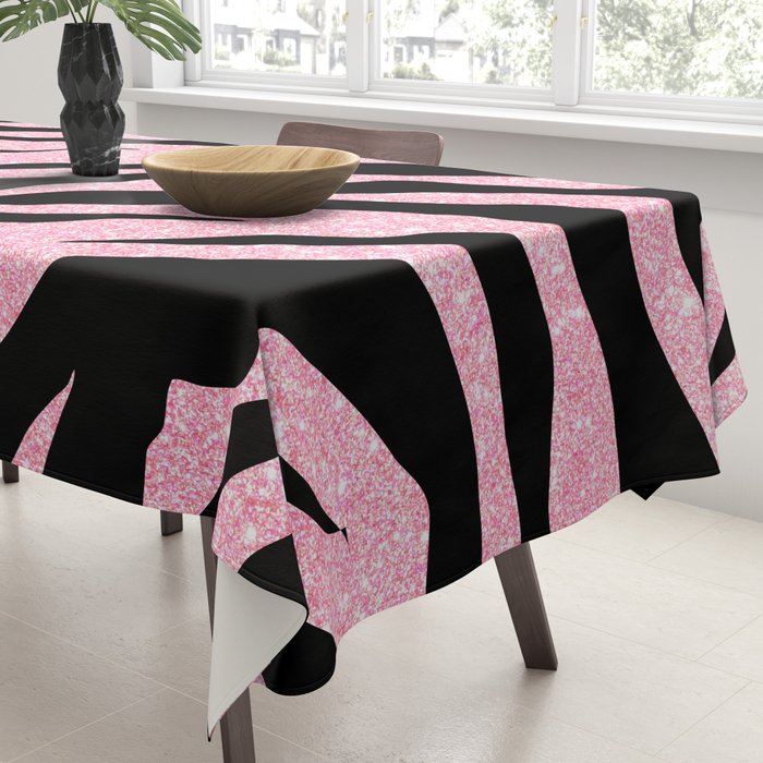y2k mcbling light pink glitter zebra Tablecloth Gallery Image 3