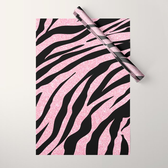 y2k mcbling light pink glitter zebra Wrapping Paper Gallery Image 1