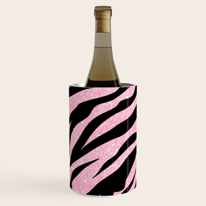 y2k mcbling light pink glitter zebra Wine Chiller Gallery Image 3