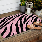 y2k mcbling light pink glitter zebra Outdoor Rug Gallery Image 2