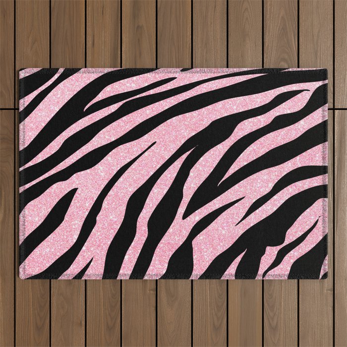 y2k mcbling light pink glitter zebra Outdoor Rug Gallery Image 1
