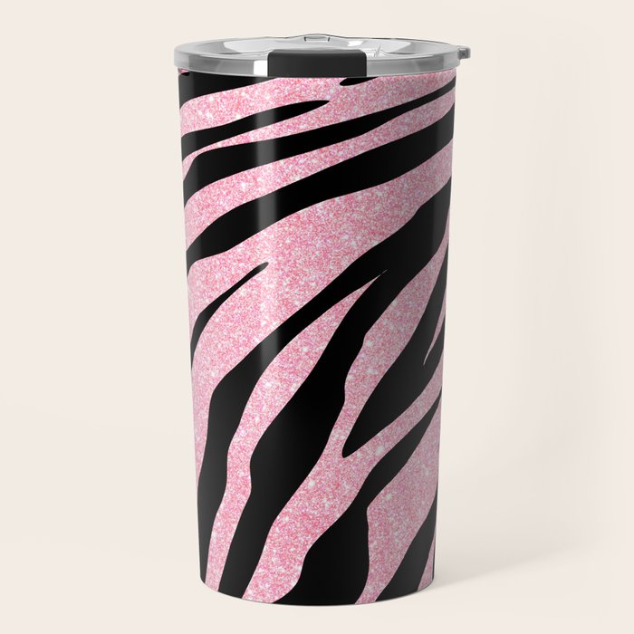y2k mcbling light pink glitter zebra Travel Mug Gallery Image 1