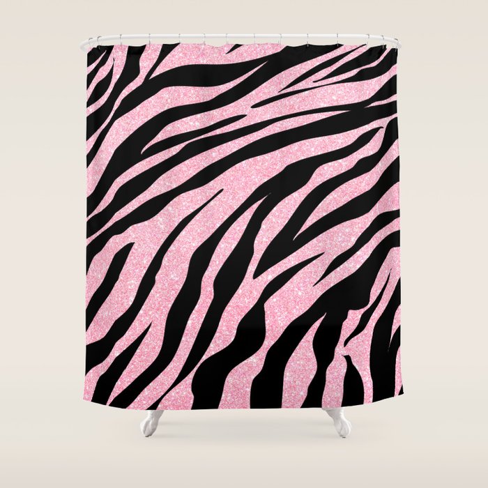 y2k mcbling light pink glitter zebra Shower Curtain Gallery Image 1
