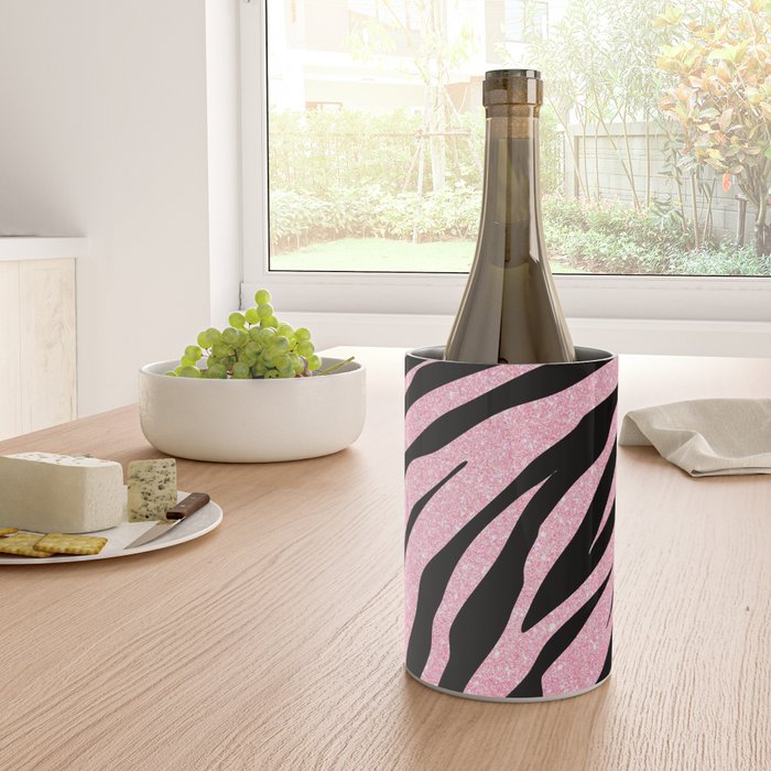 y2k mcbling light pink glitter zebra Wine Chiller Gallery Image 4