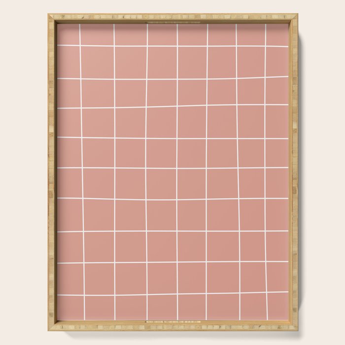 Hand Drawn Grid Pattern Peach Pink Serving Tray Gallery Image 1