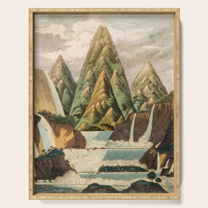 Departing in Dreams - Mountain and Waterfalls - Nature Landscape in Green, Brown, Blue Serving Tray Gallery Image 1