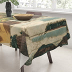 Departing in Dreams - Mountain and Waterfalls - Nature Landscape in Green, Brown, Blue Tablecloth Gallery Image 3