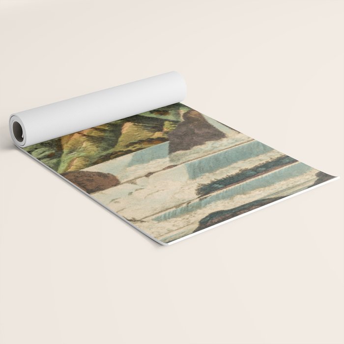 Departing in Dreams - Mountain and Waterfalls - Nature Landscape in Green, Brown, Blue Yoga Mat Gallery Image 2