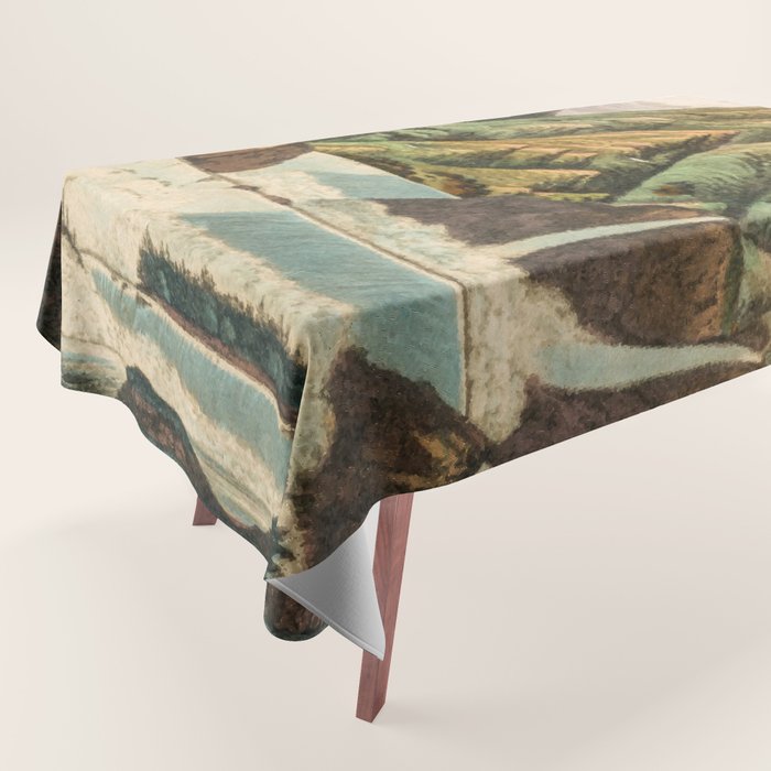 Departing in Dreams - Mountain and Waterfalls - Nature Landscape in Green, Brown, Blue Tablecloth Gallery Image 1