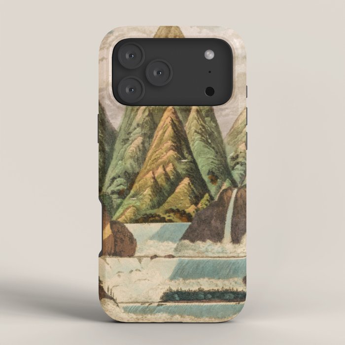 Departing in Dreams - Mountain and Waterfalls - Nature Landscape in Green, Brown, Blue iPhone Case Gallery Image 4