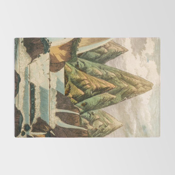 Departing in Dreams - Mountain and Waterfalls - Nature Landscape in Green, Brown, Blue Rug Gallery Image 2
