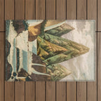 Departing in Dreams - Mountain and Waterfalls - Nature Landscape in Green, Brown, Blue Outdoor Rug Gallery Image 1