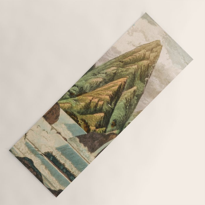 Departing in Dreams - Mountain and Waterfalls - Nature Landscape in Green, Brown, Blue Yoga Mat Gallery Image 1