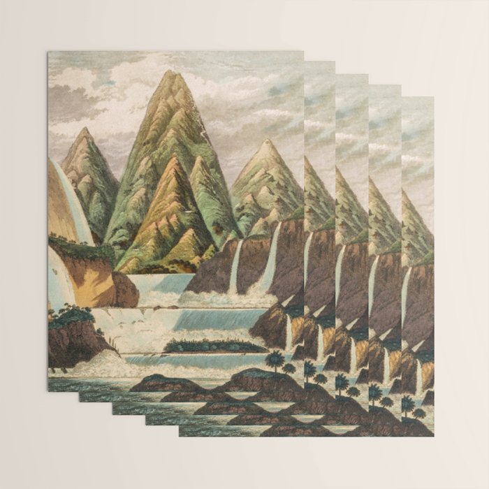 Departing in Dreams - Mountain and Waterfalls - Nature Landscape in Green, Brown, Blue Wrapping Paper Gallery Image 3