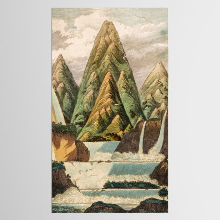 Departing in Dreams - Mountain and Waterfalls - Nature Landscape in Green, Brown, Blue Tablecloth Gallery Image 2