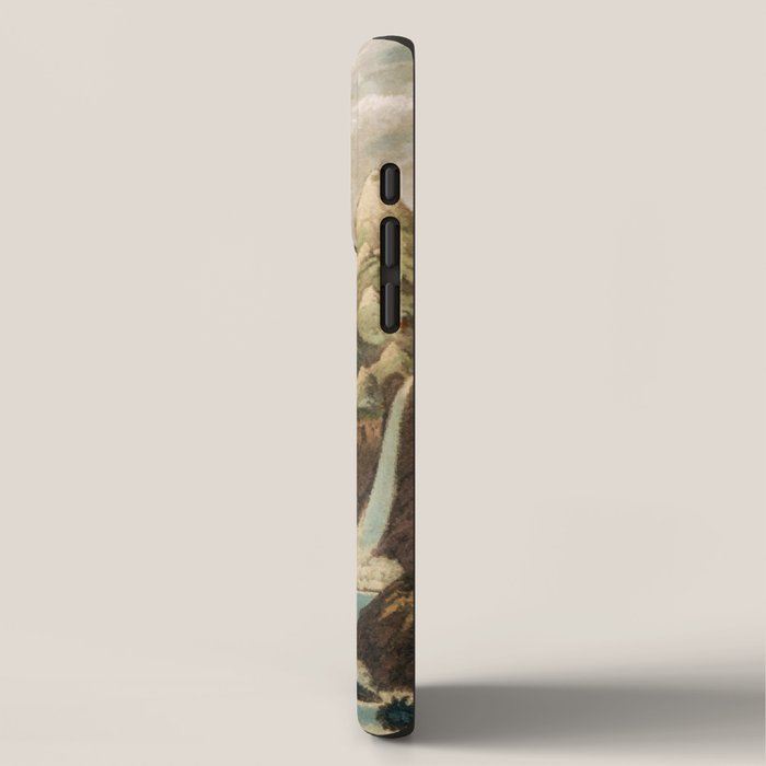 Departing in Dreams - Mountain and Waterfalls - Nature Landscape in Green, Brown, Blue iPhone Case Gallery Image 2