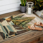 Departing in Dreams - Mountain and Waterfalls - Nature Landscape in Green, Brown, Blue Outdoor Rug Gallery Image 2