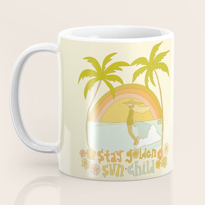 stay golden sun child lady surfer blonde / retro surf art by surfy birdy  Coffee Mug Gallery Image 3